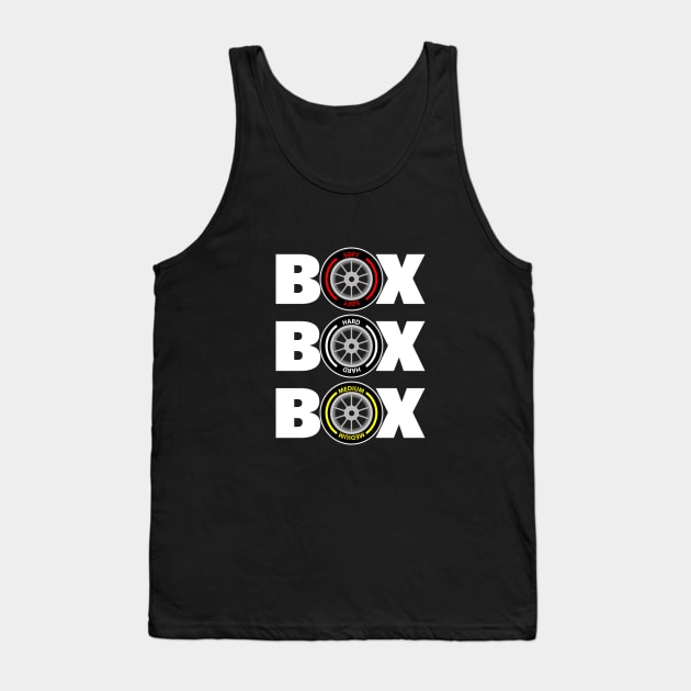 Box Box Box F1 Pitstop design - White Text Tank Top by Hotshots